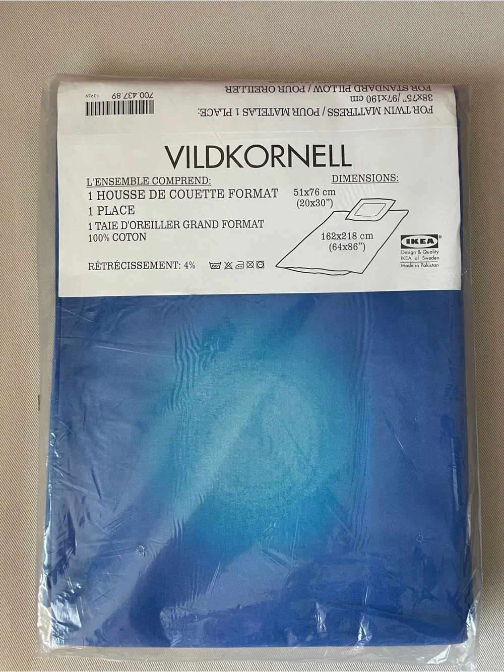 New IKEA Twin Size blue ombre Duvet Cover with Standard Size Pillow case